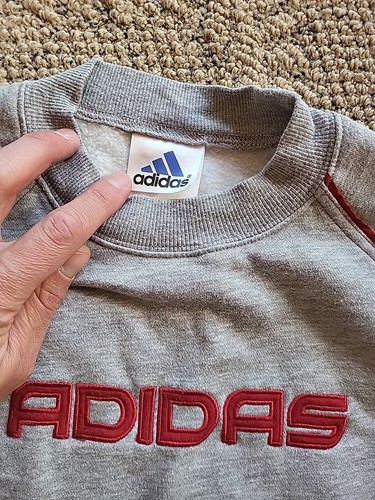 Vintage Adidas Fleece Crewneck Sweater Sz Youth M 1990s Gray Red - Picture 3 of 6