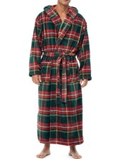 Alexander Del Rossa Mens Robe, Plush Fleece Medium, Forest Tartan Plaid