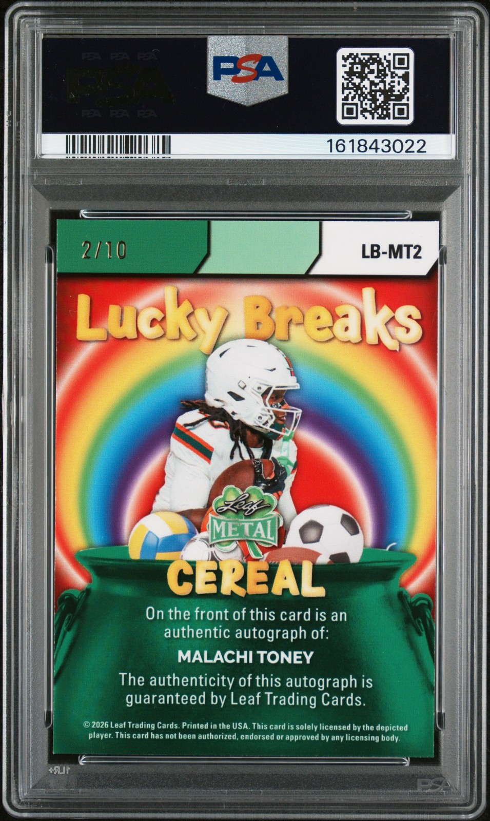 2026 LEAF METAL ST PATRICK DAY LUCKY BREAKS CEREAL AUTO MALACHI TONEY /10 PSA 10 view 2