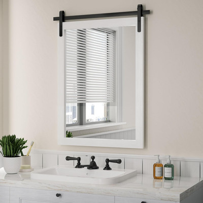 Rustic Farmhouse Bathroom Mirror, White Wood Framed 22x30 Inch Horizontal Decor