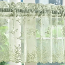 Kotile Light Sage Green Sheer Valance Curtain for Windows, Rustic Floral Mute...