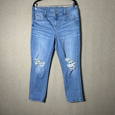 American Eagle Artist Crop Jeans Womens Size 16 LONG Distressed Stretch