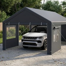 Carport 586 x 305 cm Heavy-Duty Car Canopy with Roll-Up Ventilated Windows Grey