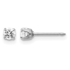 CZ Inverness Stud Short Post Piercing Earrings Real 14k White Gold 3mm