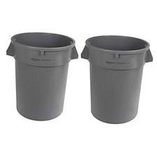 32 Gallon Heavy Duty Round Trash/Garbage Can, Grey, 2 32 GALLON 2 pack GREY