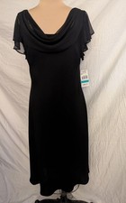 Vtg SL Fashions LBD Chiffon Drape Flutter Sleeve Womens Sz 16 Cocktail Black Tie