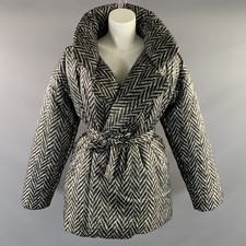 NORMA KAMALI Size XS Grey Black Nylon Herringbone Notch Lapel Coat