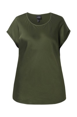 Ulla Popken Damen große Größen Satinblusenshirt Classic Rundhals mit Glitzernaht