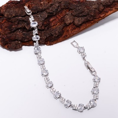 White Topaz, CZ 925 Sterling Silver Adjustable Bracelet 7-8'' B141525