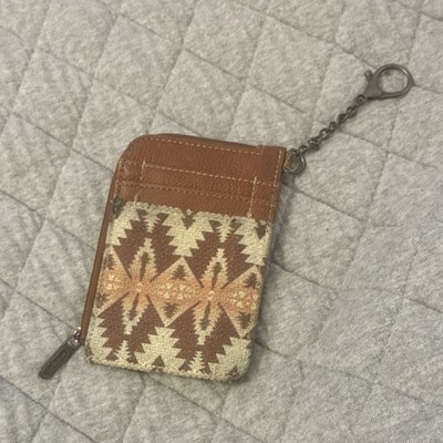 Wrangler Card Wallet Zipper Key Chain Brown Beige Southwestern Geometric