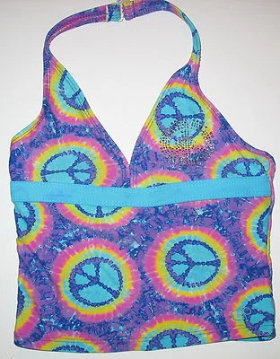TANKINI BATHING SUIT TOP -PEACE SIGNS 1 WITH SHINEY STUDS -6 / 6X -FREE SHIPPING - Photo 1/2