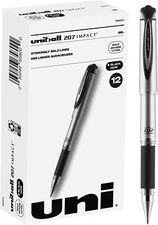Uniball Signo 207 Impact Stick Gel Pen, 12 Black Pens, 1.0Mm Bold Point Gel Pens