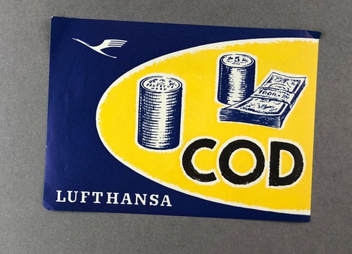 LUFTHANSA COD ORIGINAL VINTAGE AIRLINE CARGO LUGGAGE LABEL BAGGAGE LH