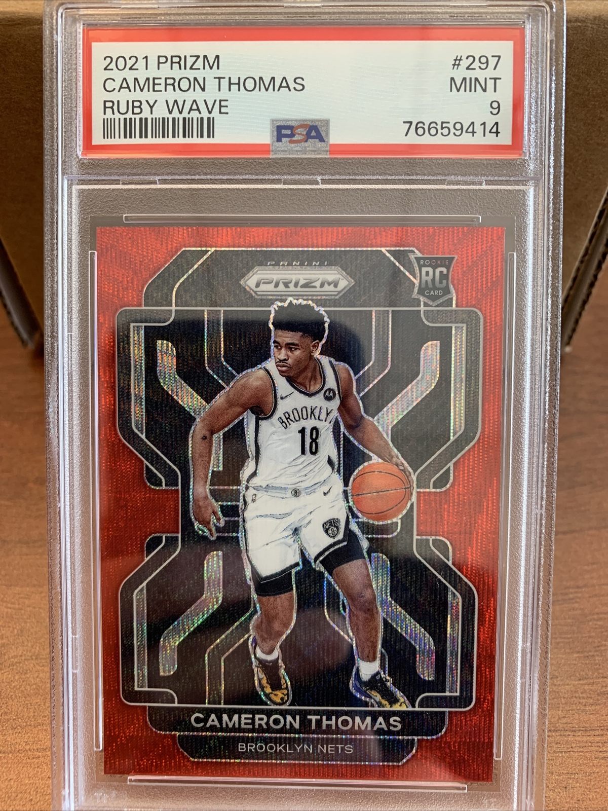 2021 PRIZM CAMERON THOMAS RC #297 RUBY WAVE PSA 9 Pop 10 Brooklyn Nets