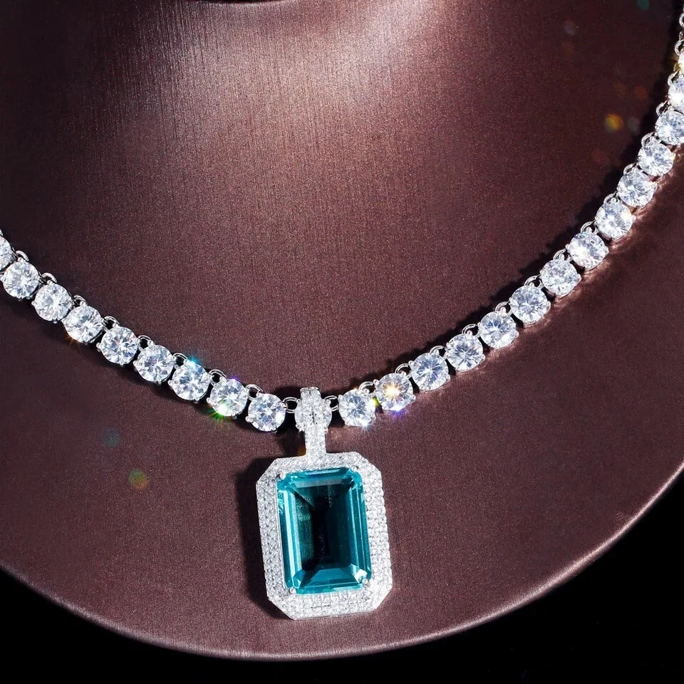 Pendientes collar enchapados en platino de 18k cadena tenis cristal verde Swarovski  Foto 2 de 4