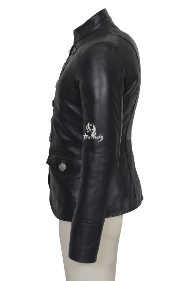 SCARLET Ladies Leather Jacket Black Studded Military Style Real Leather Jacket - Image 4 of 4