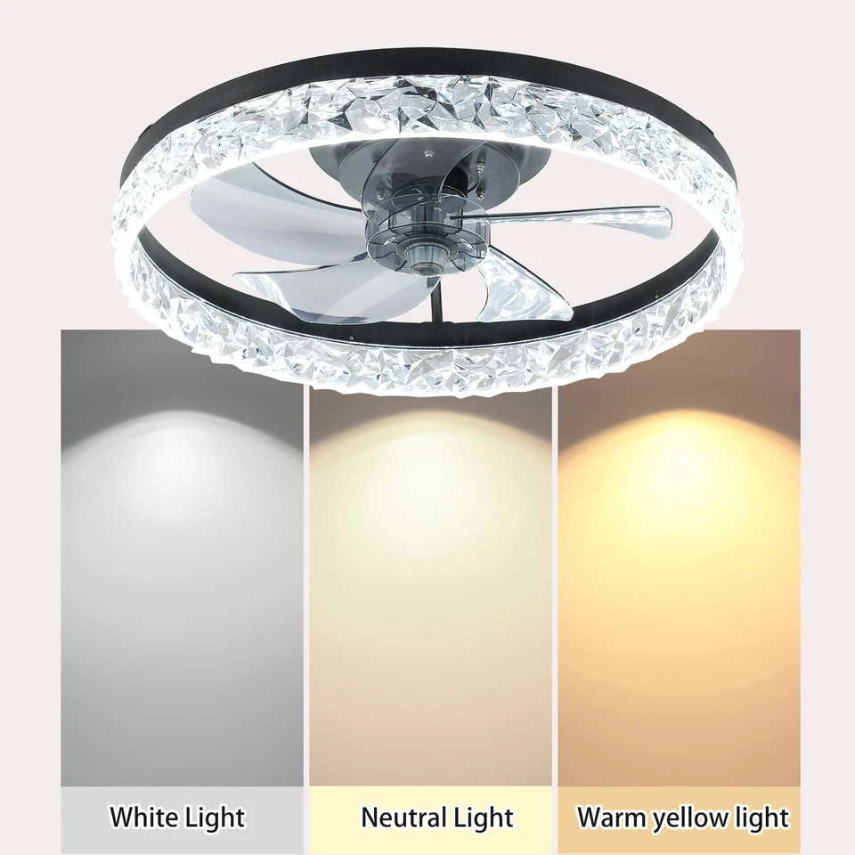 Arlgsite 20" Flush Mount LED Ceiling Fan With Lights Remote & APP Control kit - Image 2 of 4
