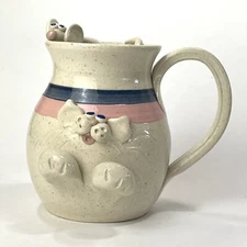 Vintage Francine Zajac Art Pottery Cat Mouse Coffee Mug Cup Earthenware 12 oz