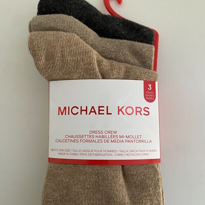 Michael Kors MK Mens Socks Neutral Brown Dress Crew One Size US 7-12 3 Pairs