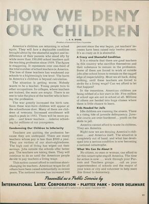 1947 Dont Deny Children Shortchange Teachers PSA A N Spanel Vtg Print Ad L31