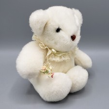 Vintage 1985 Gund 6" Plush Bear SWEETS 1525 White Flowers Korea Stuffed Animal
