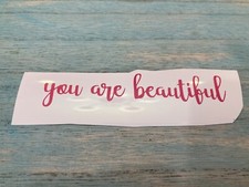 LBC Vinyl Inspirational Rear View Mirror Home Sticker "You Are Beautiful" Pink