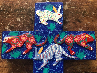 Gorgeous VICENTE HERNANDEZ VASQUEZ Hand Painted Folk Art Wooden