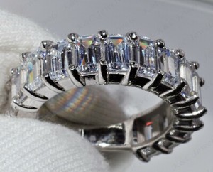 Authentic 7.5CTW Emerald Cut D Moissanite Matching Wedding Band Ring 14k White Gold Plated