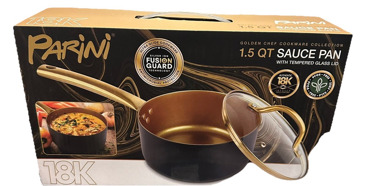 Parini Golden Chef Cookware 1.5 Quart Sauce Pan with Tempered Lid