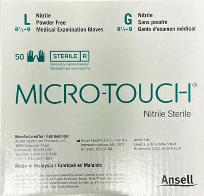 Ansell Micro-Touch PF Nitrile Sterile Medical Gloves 50 Pairs Size Large