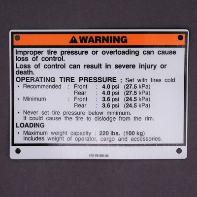 Tire Warning Label Part Number - 1Pe-F816M-U0-00 For Yamaha | eBay