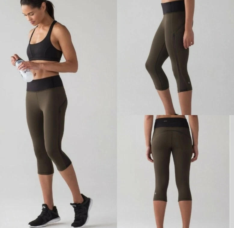 Lululemon Smooth Stride Crop Dark Olive/Black Size 4