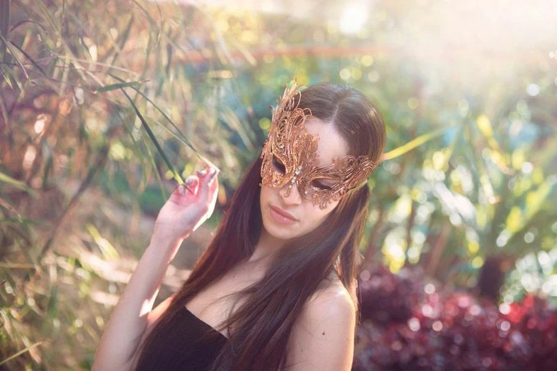 Luxury Swan Light Filigree Metal Venetian Masquerade Mask for Women Rose Gold - Image 2 of 4