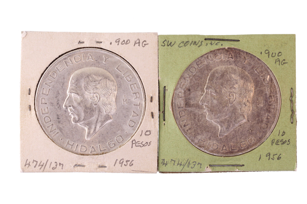 1956 Mexico 10 Pesos Silver Coins Mo Hildago 28.888 G Ley