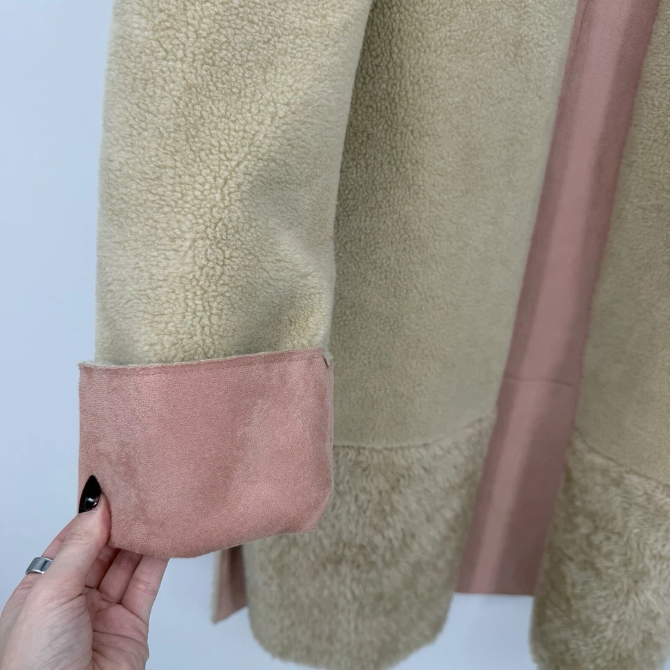 Abrigo Chaqueta Sherpa Zara Tostado Imitación Gamuza Peluche Talla Grande Rosa Foto 3 de 4