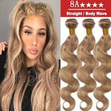 Dark Blonde Unprocessed 100 Real Human Hair Bundles Weave Weft THICK 300G US