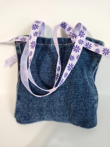 Toddler/ little girl purse handmade from a recycled jeans leg with ribbon handle - Picture 4 of 5