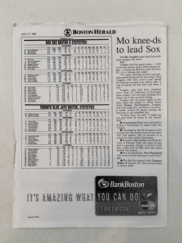 1997 Boston Red Sox Magazine w/ Team Stats Tim Naehring Tim Wakefield Mo Vaughn - Picture 8 of 14