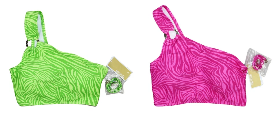 Michael Kors Zebra Print One-Shoulder O-Ring Accented Swimwear Bikini Top NWT