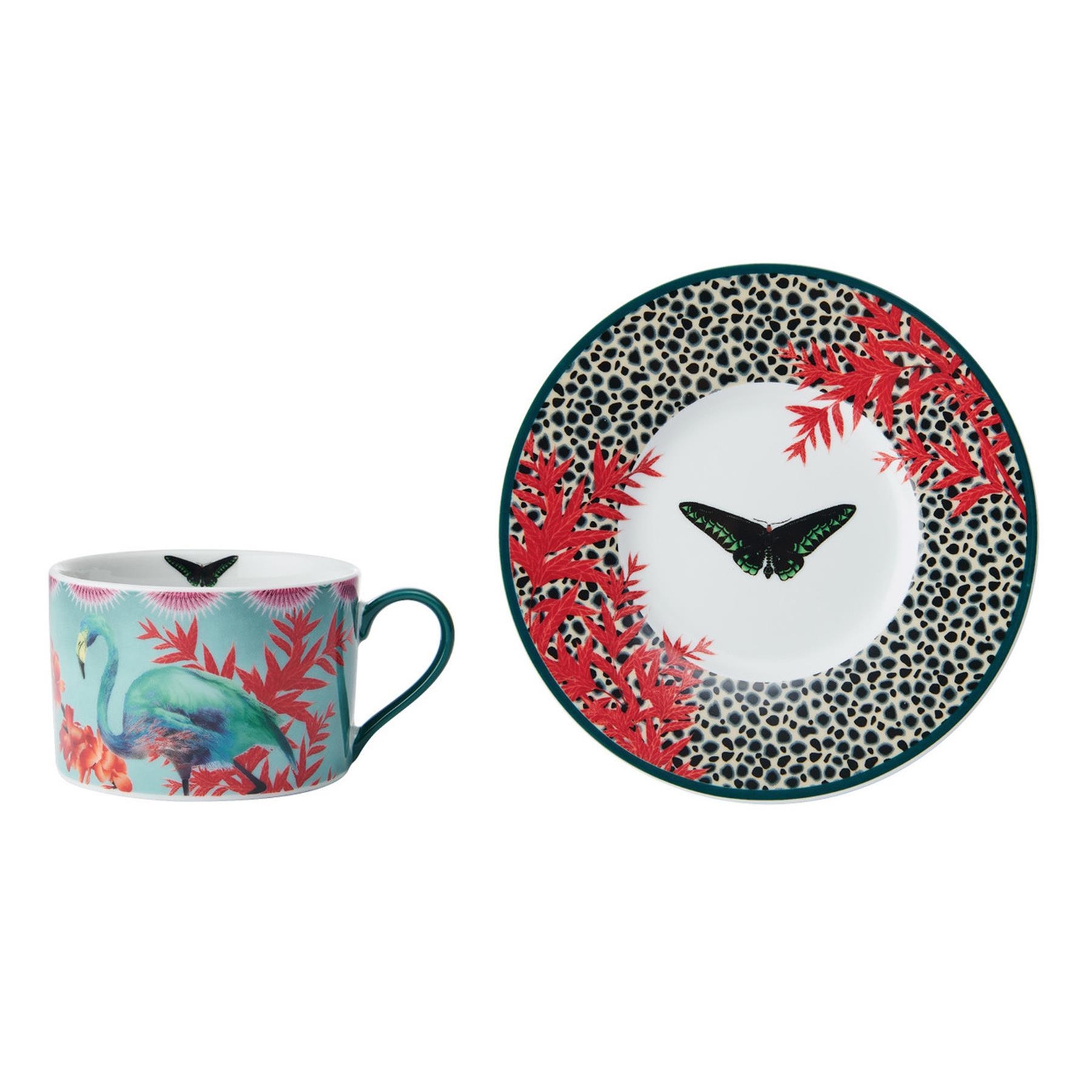 Kitchencraft Mikasa Sarah Arnett Tea Cup & Saucer Set - Tropical Themed Gift Set