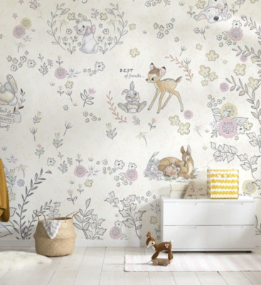 Baby Mädchen Tapete Fototapete 12x8,3 Fuß Disney Bambi Hunde Katzen Beige