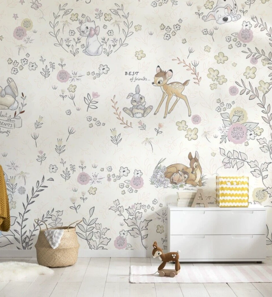 Komar Baby Mädchen Fototapete Wandbild 12x8,3 ft Disney Bambi Hunde Katzen Beige - Bild 1 von 4