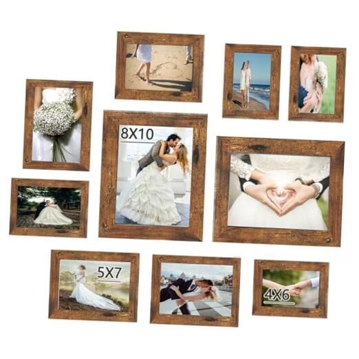 10 pack Glass Picture Frame Set with Two 10 Pack with 8x10+5x7+4x6 Rustic Brown