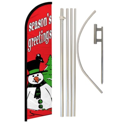 Season's Greetings Windless Banner Swooper Advertising Flag Kit Snowman Flag