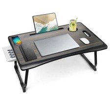 Laptop Bed Desk Tray Bed Table, Foldable Portable Lap Desk with Storage Drawe...