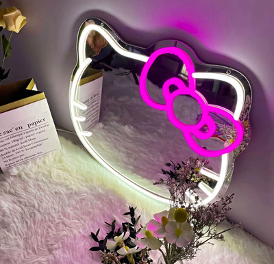 Hello Kitty LED Lighted Make-Up Mirror, Pink/White Novelty Cartoon Shape