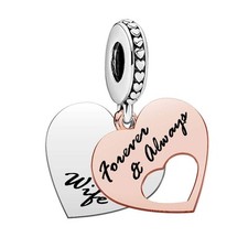 Wife Love Forever and Always Rose Gold Plated Heart Charms for Bracelets Valenti