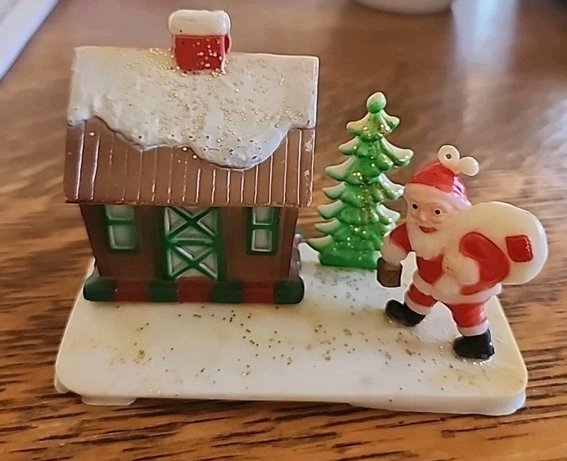 Vintage Christmas House Santa Toy Sack Tree Hard Plastic Hong Kong 1960 Figurine