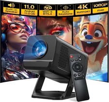 Mini Smart Projector 1080P 4K Support WiFi Bluetooth Auto Keystone Black