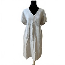 Lagenlook Maxi Dress 100% Linen Henley V-Neck Puff Sleeve Summer Women's Size XL